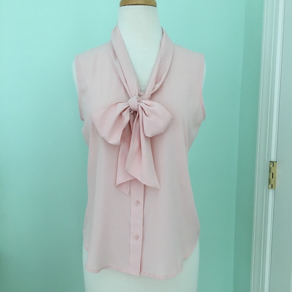Calvin Klein Sleeveless Bow Neck Tie Blouse